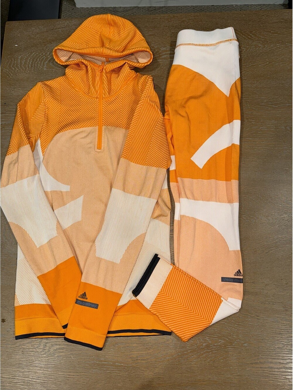 Adidas Stella McCartney Seamless Activewear Hoodie 2 Piece Set Sz SMALL Orange